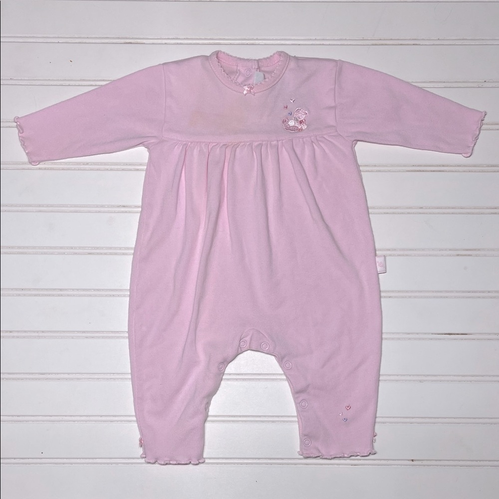 LE TOP EUC 100% Combed Cotton Teddy Bear Embroidered Lettuce Trimmed Jumpsuit